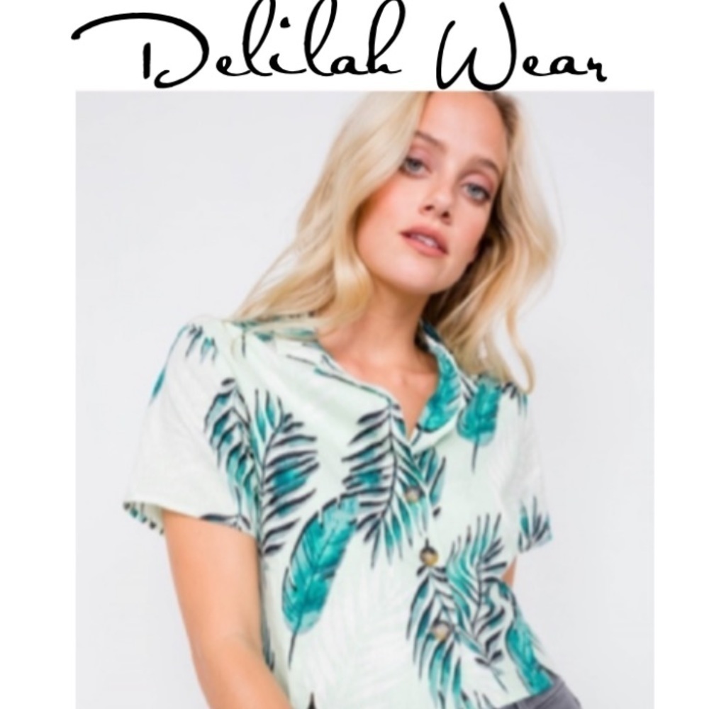 Floral leaf print short sleeve  Crop  Top